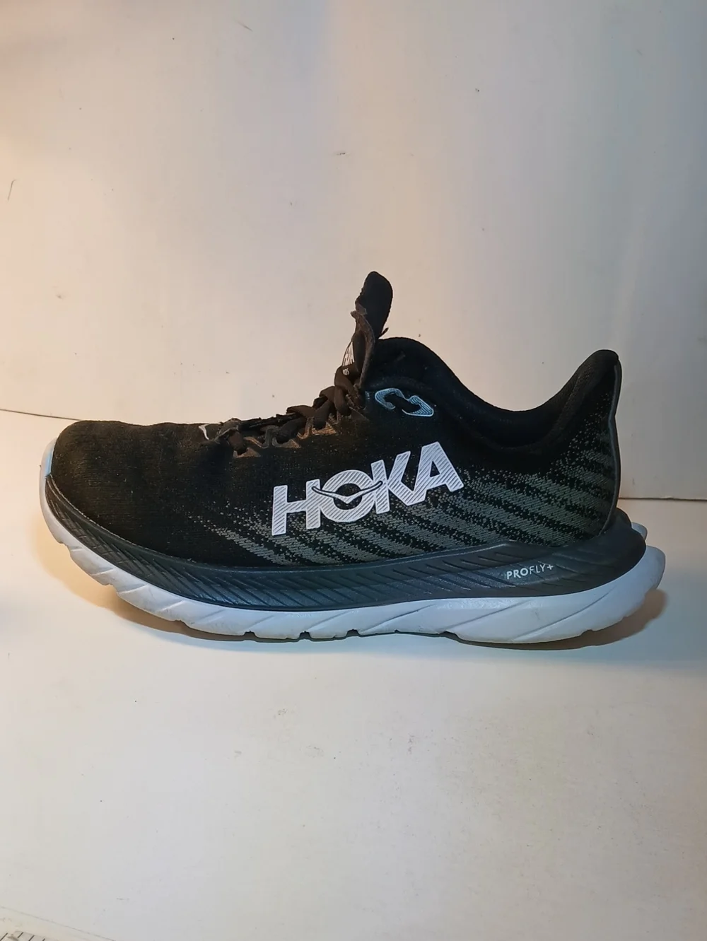 Hoka Women's Mach5 Castlerock Black Mesh Wide Width Light Weight Running Shoe 6D